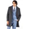 imageWULFUL Men Wool Trench Coat Slim Fit Winter CoatGrey Plaid