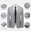 imageWULFUL Mens 2 Piece Slim Fit Suit Set One Button Blazer Jacket Pants Tuxedo Set for Party Wedding and BusinessLight Gray