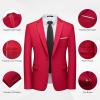 imageWULFUL Mens 2 Piece Slim Fit Suit Set One Button Blazer Jacket Pants Tuxedo Set for Party Wedding and BusinessRed