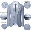 imageWULFUL Mens 3 Piece Slim Fit Suit Set Two Button Blazer Jacket Vest Pants Tuxedo Set for Party Wedding and BusinessBlue Hemp Gray