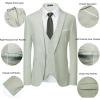 imageWULFUL Mens 3 Piece Slim Fit Suit Set Two Button Blazer Jacket Vest Pants Tuxedo Set for Party Wedding and BusinessCelery Green