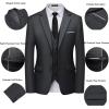 imageWULFUL Mens 3 Piece Slim Fit Suit Set Two Button Blazer Jacket Vest Pants Tuxedo Set for Party Wedding and BusinessDark Grey