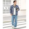 imageWULFUL Mens Flannel Shirts Jacket Casual Button Down Plaid Outerwear Coat Long Sleeve Fleece Shacket lightweightNavy768