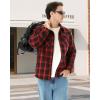 imageWULFUL Mens Flannel Shirts Jacket Casual Button Down Plaid Outerwear Coat Long Sleeve Fleece Shacket lightweightRed711