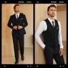 imageWULFUL Mens Slim Fit 3 Piece Suits Two Button Blazer Vest ampamp Pants Tuxedo Set for Business Wedding PartyBlack