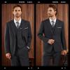 imageWULFUL Mens Slim Fit 3 Piece Suits Two Button Blazer Vest ampamp Pants Tuxedo Set for Business Wedding PartyDark Grey