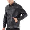 imageWULFUL Mens Stand Collar Leather Jacket Motorcycle Lightweight Faux Leather OutwearBlack0072