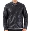 imageWULFUL Mens Stand Collar Leather Jacket Motorcycle Lightweight Faux Leather OutwearBlack0074