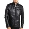 imageWULFUL Mens Stand Collar Leather Jacket Motorcycle Lightweight Faux Leather OutwearBlack1301