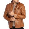 imageWULFUL Mens Stand Collar Leather Jacket Motorcycle Lightweight Faux Leather OutwearBrown1301