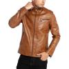 imageWULFUL Mens Stand Collar Leather Jacket Motorcycle Lightweight Faux Leather OutwearBrown1301