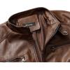 imageWULFUL Mens Stand Collar Leather Jacket Motorcycle Lightweight Faux Leather OutwearBrown1303