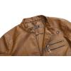 imageWULFUL Mens Stand Collar Leather Jacket Motorcycle Lightweight Faux Leather OutwearBrown1304