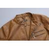 imageWULFUL Mens Stand Collar Leather Jacket Motorcycle Lightweight Faux Leather OutwearBrown1304