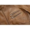 imageWULFUL Mens Stand Collar Leather Jacket Motorcycle Lightweight Faux Leather OutwearBrown1304