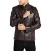 imageWULFUL Mens Stand Collar Leather Jacket Motorcycle Lightweight Faux Leather OutwearCoffee1301