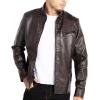 imageWULFUL Mens Stand Collar Leather Jacket Motorcycle Lightweight Faux Leather OutwearCoffee1301