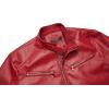 imageWULFUL Mens Stand Collar Leather Jacket Motorcycle Lightweight Faux Leather OutwearRed
