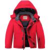 imageWULFUL Kids Waterproof Ski Jacket Warm Fleece Hooded Boys and Girls Winter Snow Coat OutwearWindproof RainCoatRed