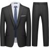 imageWULFUL Mens 2 Piece Slim Fit Suit Set One Button Blazer Jacket Pants Tuxedo Set for Party Wedding and BusinessBlack
