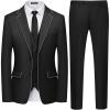 imageWULFUL Mens 3 Piece Slim Fit Suit Set Two Button Blazer Jacket Vest Pants Tuxedo Set for Party Wedding and BusinessBlack0368