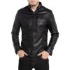imageWULFUL Mens Stand Collar Leather Jacket Motorcycle Lightweight Faux Leather OutwearBlack