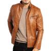 imageWULFUL Mens Stand Collar Leather Jacket Motorcycle Lightweight Faux Leather OutwearBrown1301