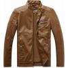 imageWULFUL Mens Stand Collar Leather Jacket Motorcycle Lightweight Faux Leather OutwearBrown1304