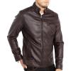 imageWULFUL Mens Stand Collar Leather Jacket Motorcycle Lightweight Faux Leather OutwearCoffee