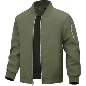 imageWULFUL Boys Bomber Jackets Kids Spring Fall Zip Up Varsity Windbreak JacketsArmy Green