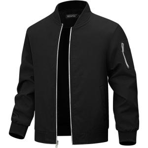 imageWULFUL Boys Bomber Jackets Kids Spring Fall Zip Up Varsity Windbreak JacketsBlack