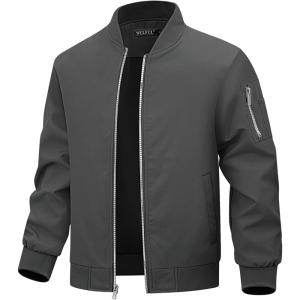 imageWULFUL Boys Bomber Jackets Kids Spring Fall Zip Up Varsity Windbreak JacketsDark Grey