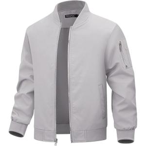 imageWULFUL Boys Bomber Jackets Kids Spring Fall Zip Up Varsity Windbreak JacketsLight Grey