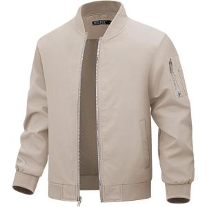 imageWULFUL Boys Bomber Jackets Kids Spring Fall Zip Up Varsity Windbreak JacketsLight Khaki