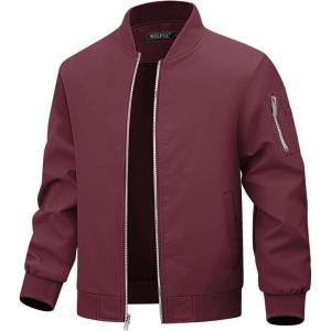 imageWULFUL Boys Bomber Jackets Kids Spring Fall Zip Up Varsity Windbreak JacketsWine Red