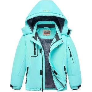imageWULFUL Boys Waterproof Ski Jacket Warm Fleece Hooded Winter Snow CoatAqua