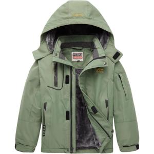 imageWULFUL Boys Waterproof Ski Jacket Warm Fleece Hooded Winter Snow CoatArmy Green0006