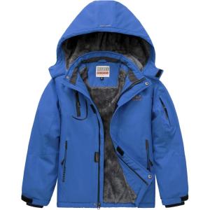 imageWULFUL Boys Waterproof Ski Jacket Warm Fleece Hooded Winter Snow CoatBlue