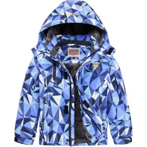 imageWULFUL Boys Waterproof Ski Jacket Warm Fleece Hooded Winter Snow CoatBlue0006
