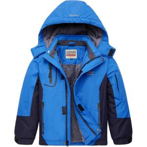 imageWULFUL Boys Waterproof Ski Jacket Warm Fleece Hooded Winter Snow CoatBluenavy