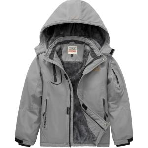 imageWULFUL Boys Waterproof Ski Jacket Warm Fleece Hooded Winter Snow CoatDark Grey