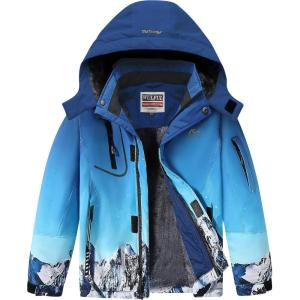 imageWULFUL Boys Waterproof Ski Jacket Warm Fleece Hooded Winter Snow CoatGraffiti0006