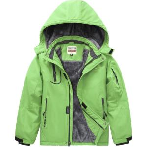 imageWULFUL Boys Waterproof Ski Jacket Warm Fleece Hooded Winter Snow CoatGreen
