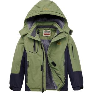 imageWULFUL Boys Waterproof Ski Jacket Warm Fleece Hooded Winter Snow CoatGreengrey