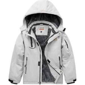imageWULFUL Boys Waterproof Ski Jacket Warm Fleece Hooded Winter Snow CoatLight Grey