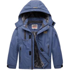 imageWULFUL Boys Waterproof Ski Jacket Warm Fleece Hooded Winter Snow CoatNavy0006