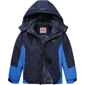 imageWULFUL Boys Waterproof Ski Jacket Warm Fleece Hooded Winter Snow CoatNavyblue