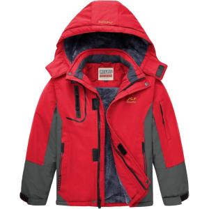 imageWULFUL Boys Waterproof Ski Jacket Warm Fleece Hooded Winter Snow CoatRedgrey