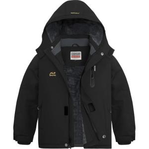 imageWULFUL Boys Waterproof Ski Jackets Warm Fleece Lined Hooded Winter Snow CoatBlack