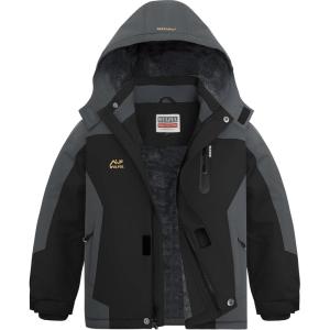 imageWULFUL Boys Waterproof Ski Jackets Warm Fleece Lined Hooded Winter Snow CoatBlack Grey